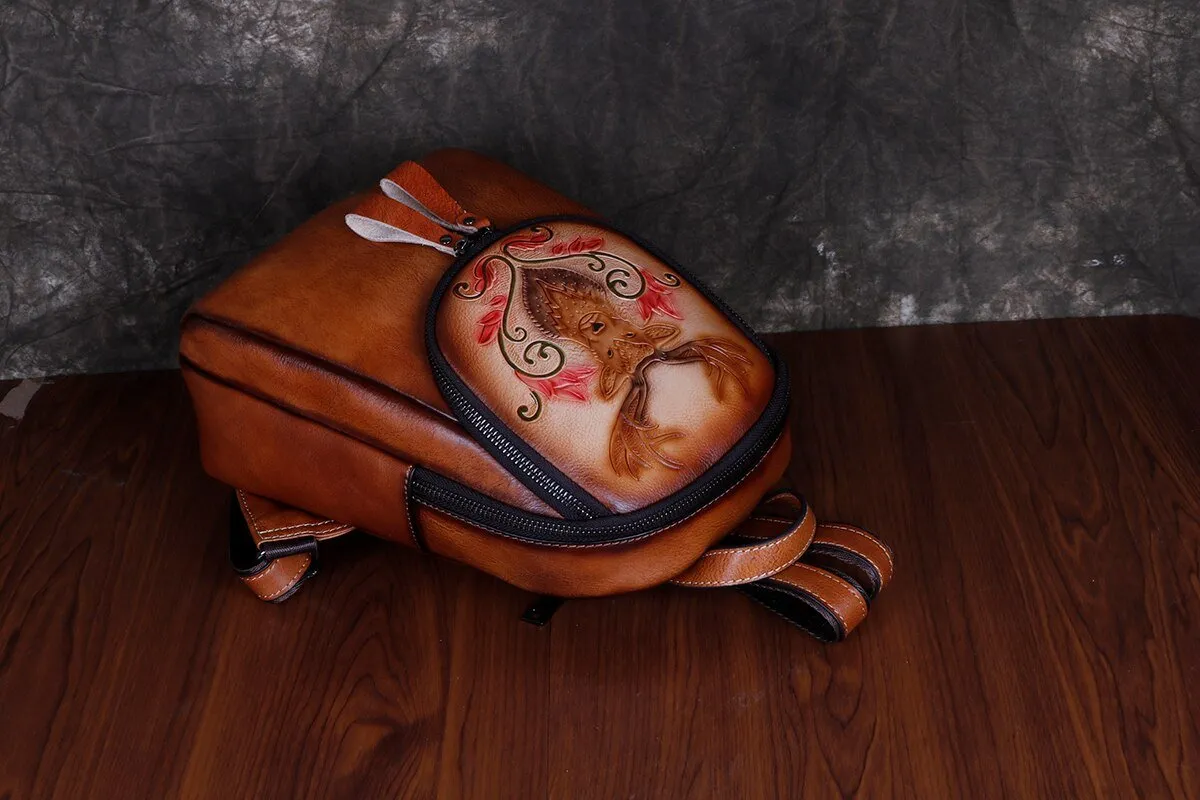 BOLAIER Leather Large-Capacity Deer Emblem Unisex Backpack Bag