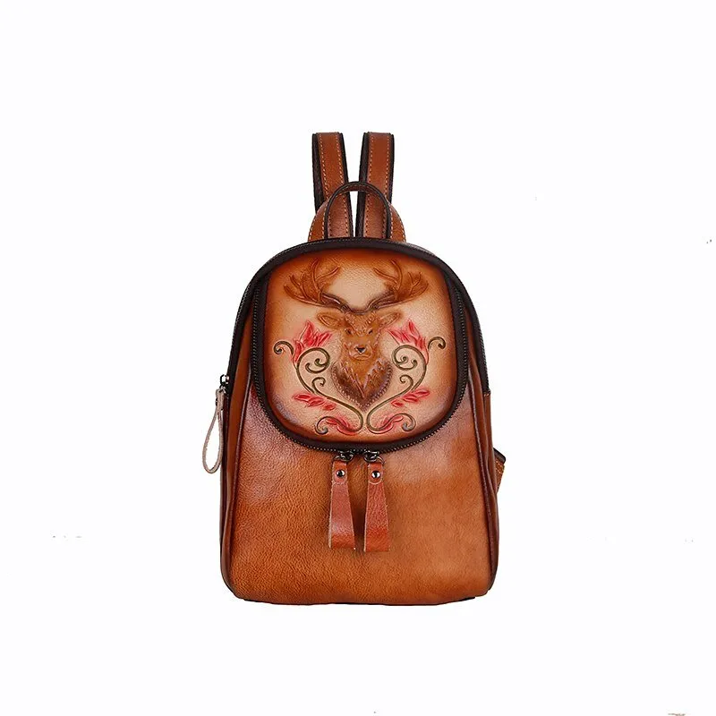 BOLAIER Leather Large-Capacity Deer Emblem Unisex Backpack Bag