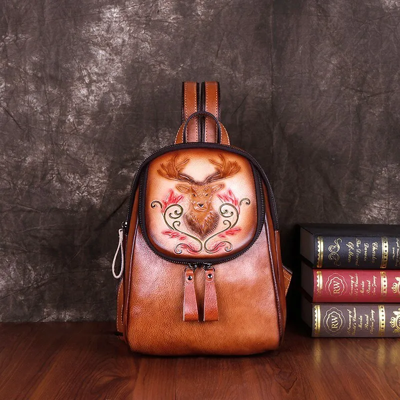 BOLAIER Leather Large-Capacity Deer Emblem Unisex Backpack Bag