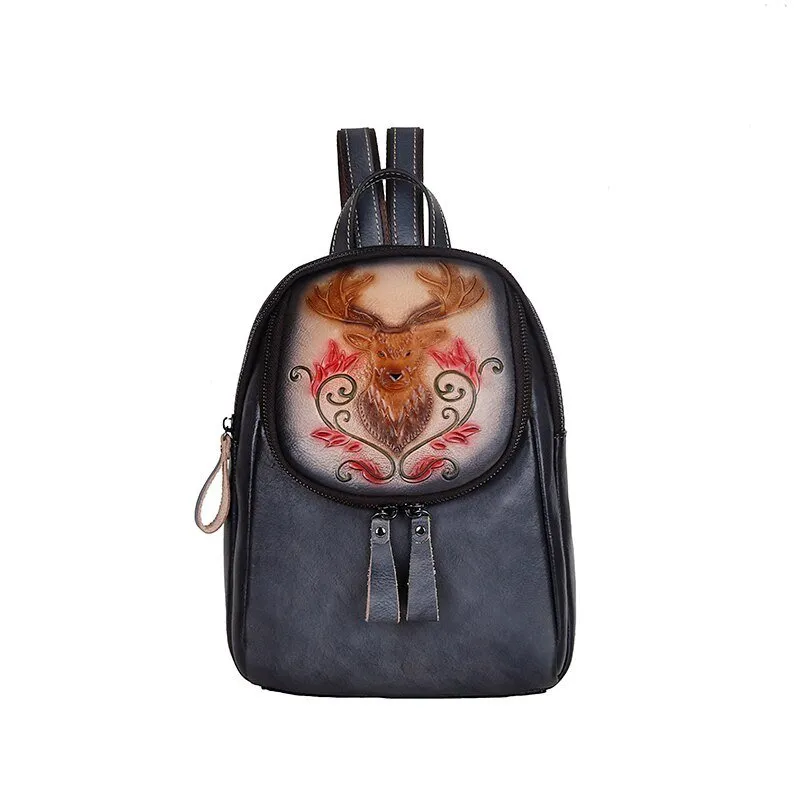 BOLAIER Leather Large-Capacity Deer Emblem Unisex Backpack Bag