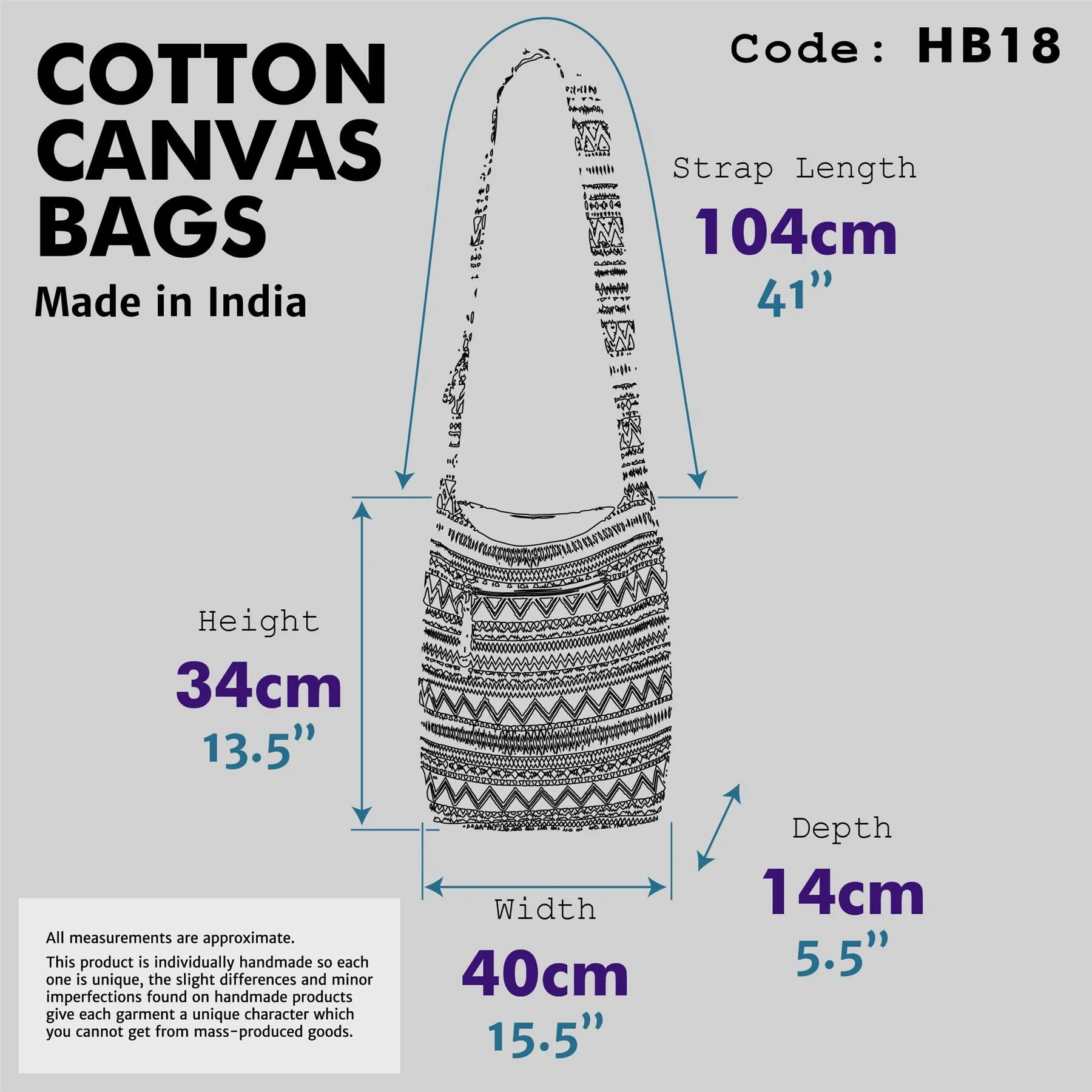 Cotton Canvas Sling Shoulder Bag - Purple
