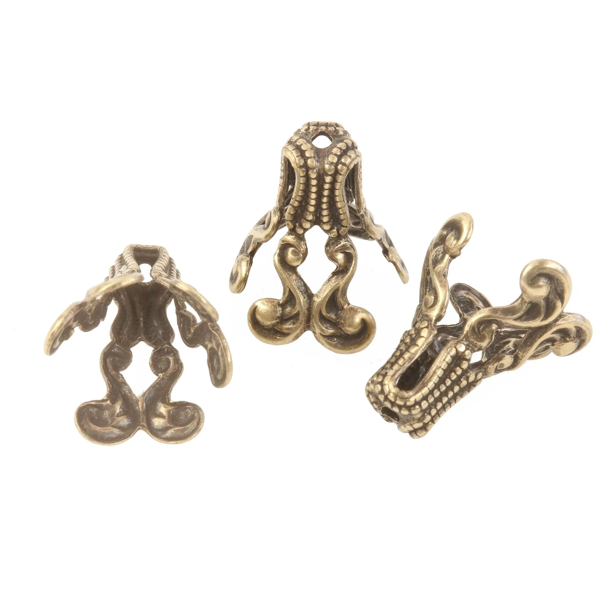 Oxidized brass fancy 3 prong bead cap 13x11mm. Pkg of 2. b9-2441