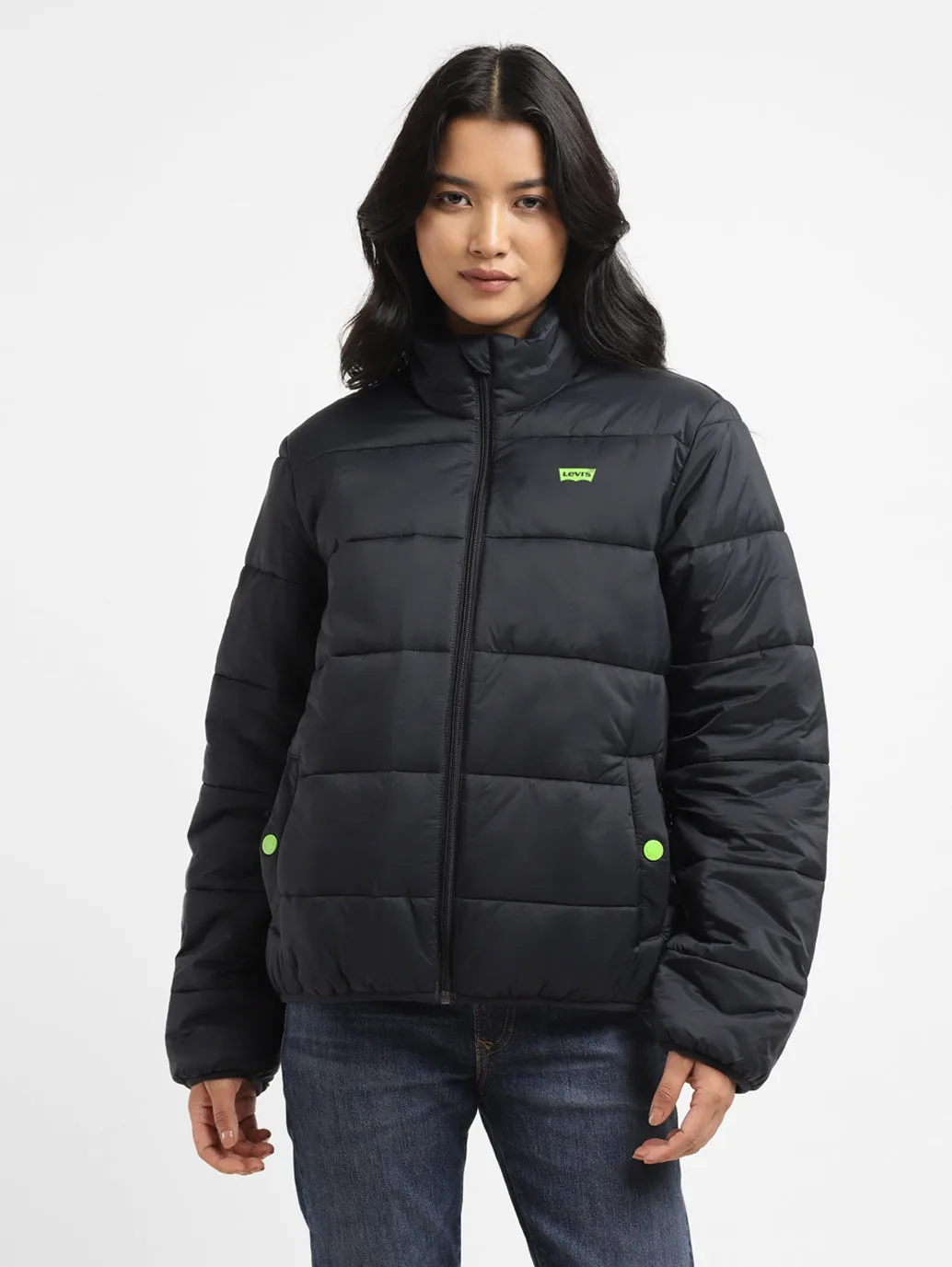 Women's Solid High Neck Quilted Jacket