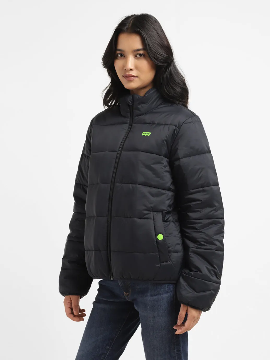 Women's Solid High Neck Quilted Jacket
